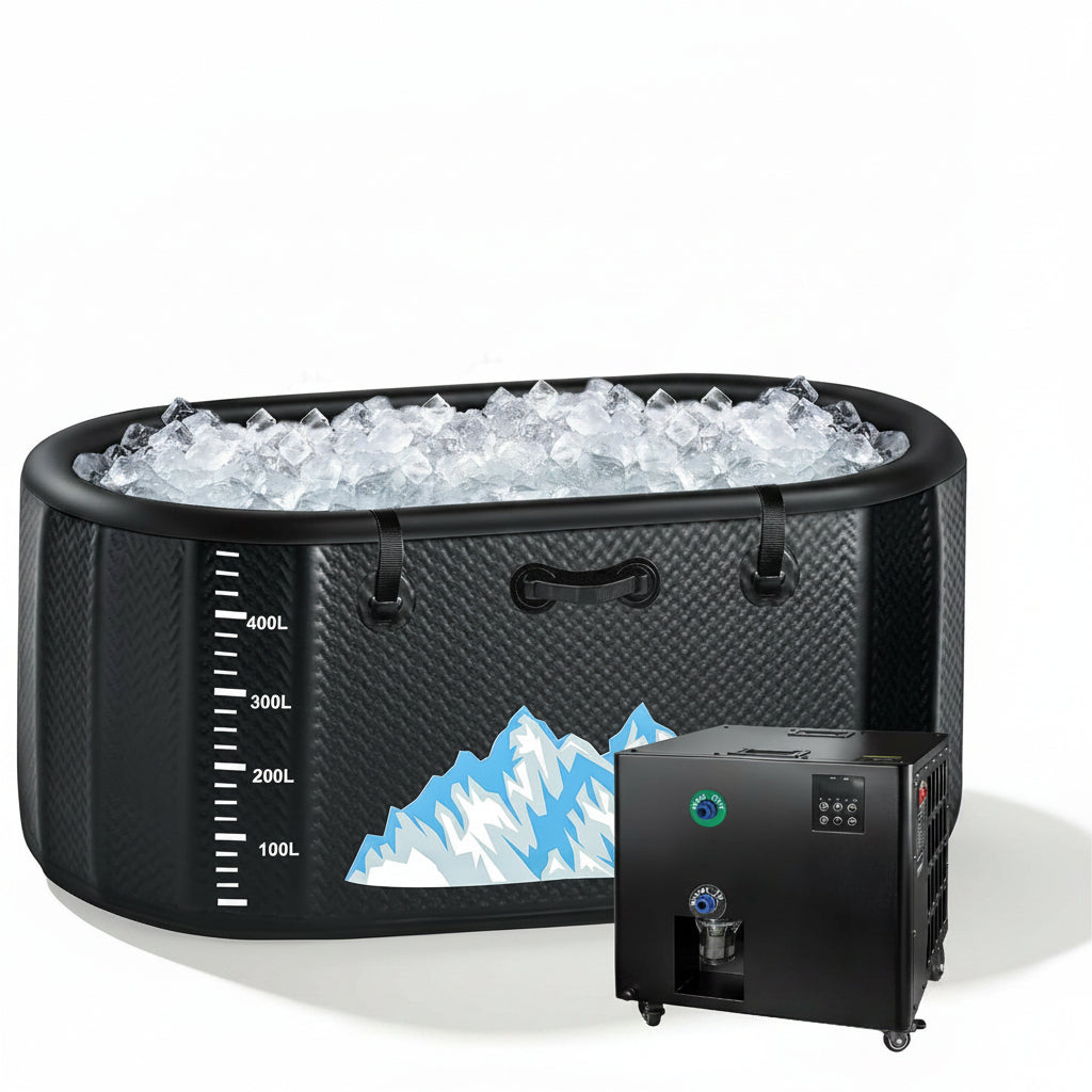 Cold Plunge Tub, 248 Gallon, 1 Horsepower, Heavy-Duty Ice Bath Tub for Athletes with Hot & Cold, Portable Inflatable Plunge Chiller with Water Treatment Kit, Immersion Therapy, Wifi (Black, 1 Set)