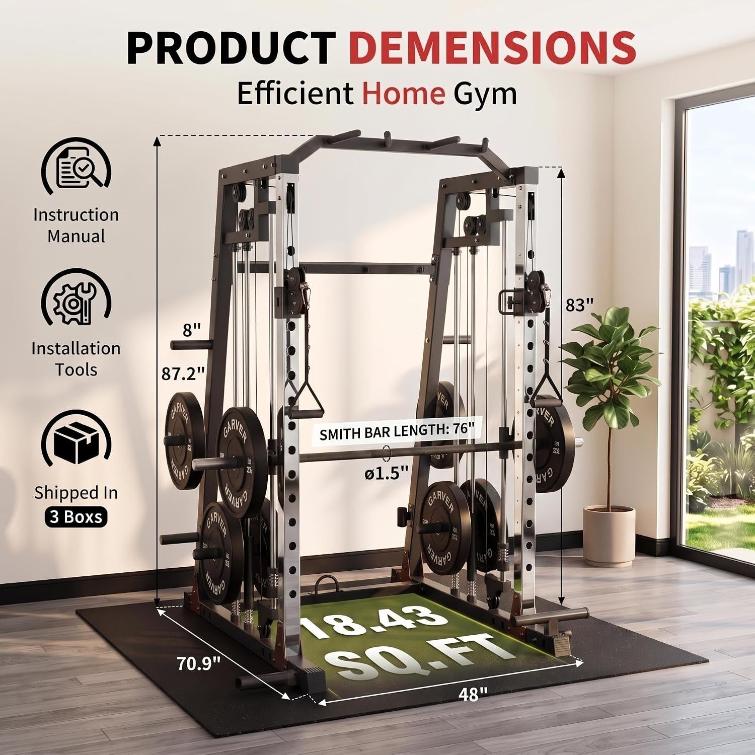 Smith Machine Home Gym – 2200LBS Multi-Function Squat Rack with Smith Bar