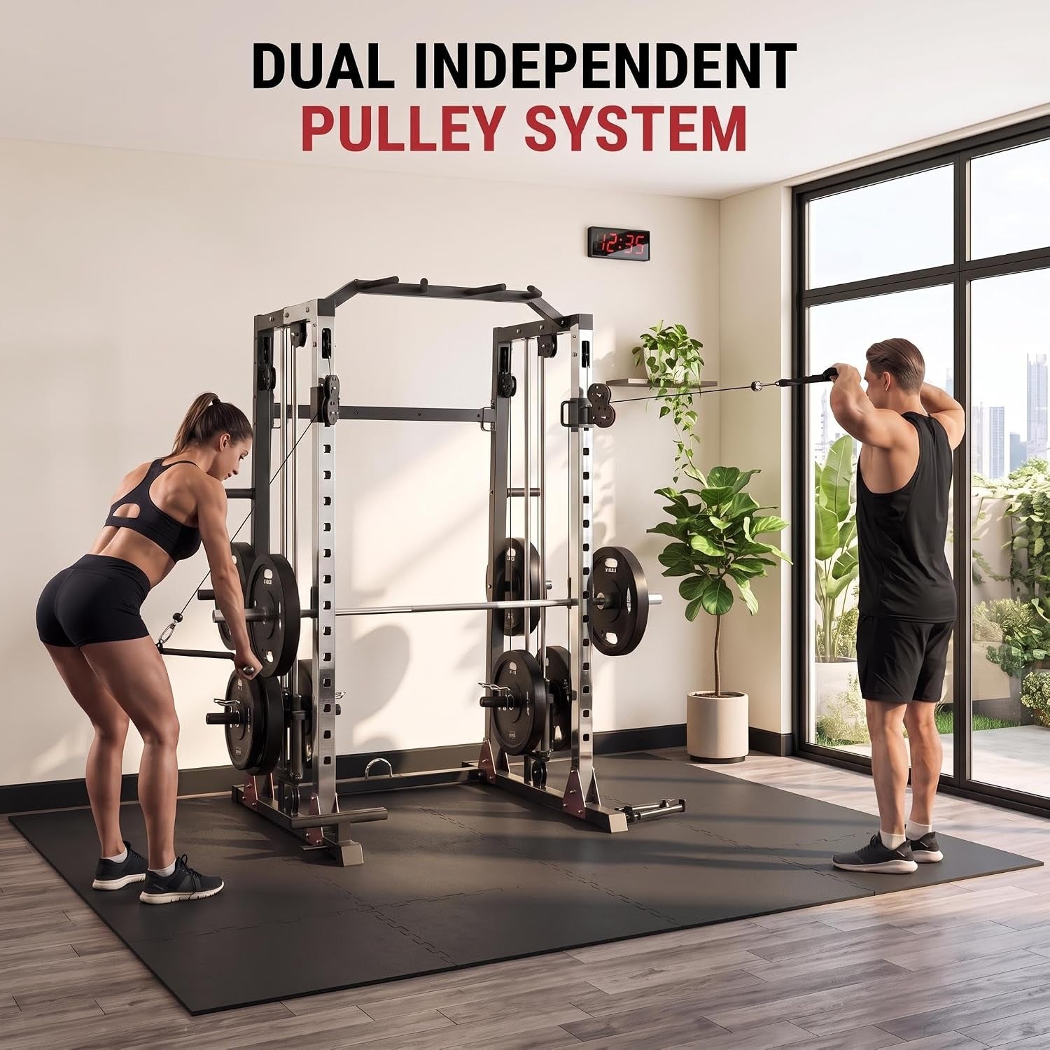 Smith Machine Home Gym – 2200LBS Multi-Function Squat Rack with Smith Bar