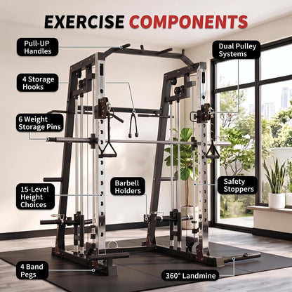 Smith Machine Home Gym – 2200LBS Multi-Function Squat Rack with Smith Bar