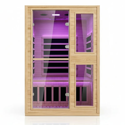 2 Person Far Infrared Sauna with Smart APP Control, Canadian Hemlock Wood Indoor Sauna Room, 2000W Low EMF Fast Heating Home Dry Sauna, 7 Color Chromotherapy, Bluetooth Speakers for Relaxation