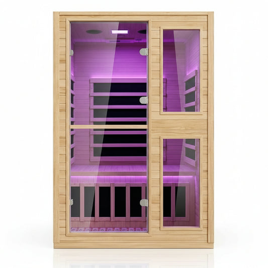 2 Person Far Infrared Sauna with Smart APP Control, Canadian Hemlock Wood Indoor Sauna Room, 2000W Low EMF Fast Heating Home Dry Sauna, 7 Color Chromotherapy, Bluetooth Speakers for Relaxation