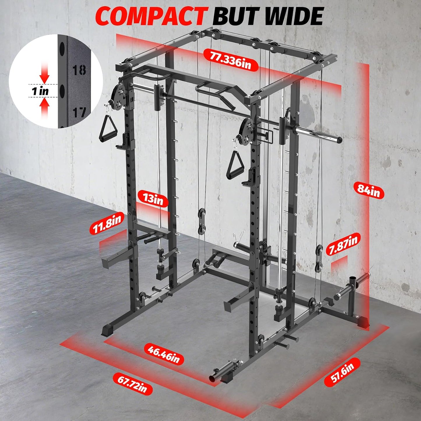 Power Cage, Smith Machine Squat Rack, Heavy Duty Power Rack for Home Gym with Pulley System, Dip Bar, LAT Pulldown, Multifunctional Squat Rack for Home Gym
