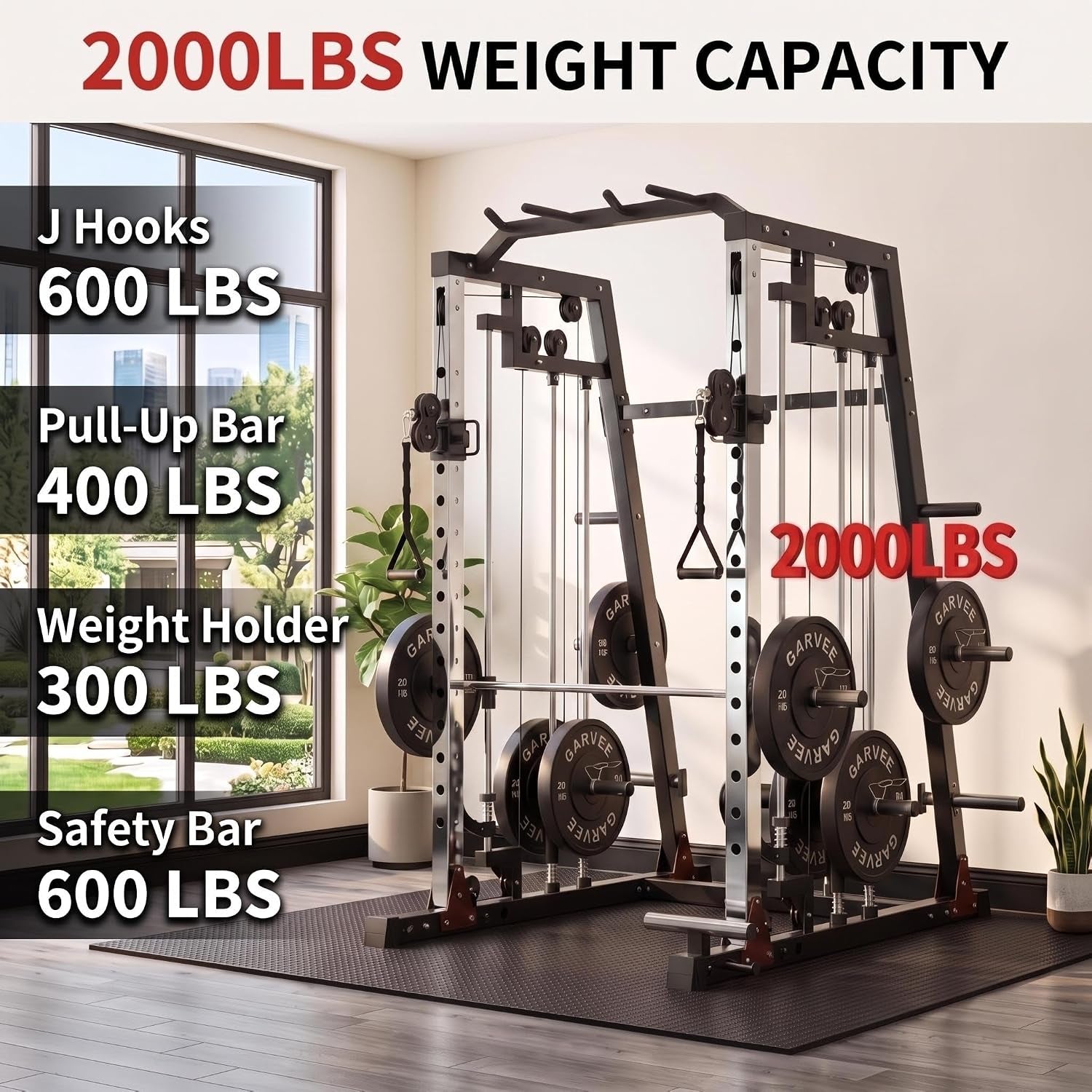 Smith Machine Home Gym – 2200LBS Multi-Function Squat Rack with Smith Bar