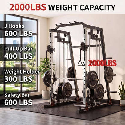 Smith Machine Home Gym – 2200LBS Multi-Function Squat Rack with Smith Bar
