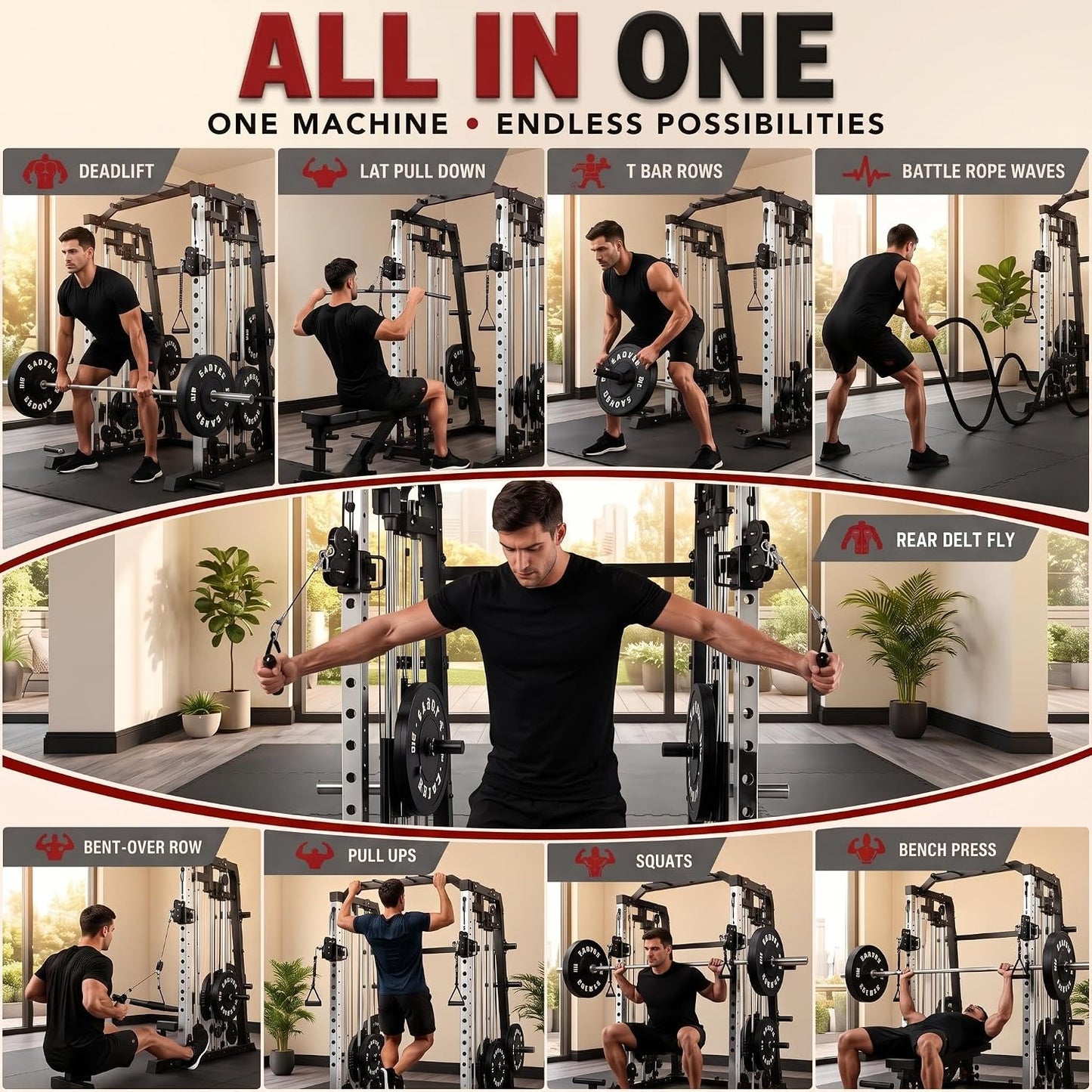 Smith Machine Home Gym – 2200LBS Multi-Function Squat Rack with Smith Bar