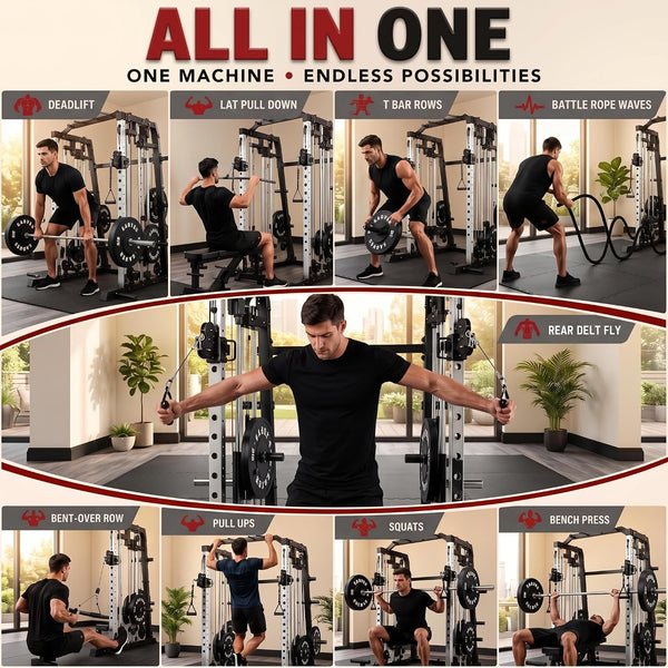 Smith Machine Home Gym – 2200LBS Multi-Function Squat Rack with Smith Bar