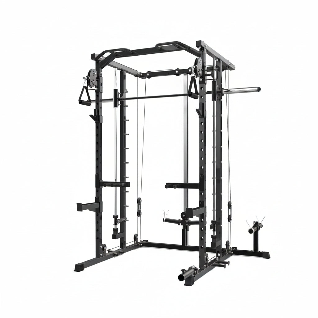 Power Cage, Smith Machine Squat Rack, Heavy Duty Power Rack for Home Gym with Pulley System, Dip Bar, LAT Pulldown, Multifunctional Squat Rack for Home Gym