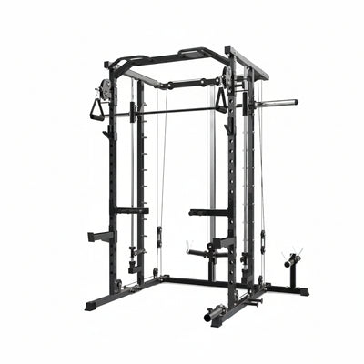 Power Cage, Smith Machine Squat Rack, Heavy Duty Power Rack for Home Gym with Pulley System, Dip Bar, LAT Pulldown, Multifunctional Squat Rack for Home Gym