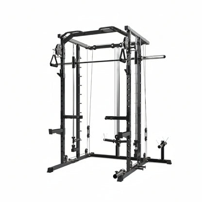 Power Cage, Smith Machine Squat Rack, Heavy Duty Power Rack for Home Gym with Pulley System, Dip Bar, LAT Pulldown, Multifunctional Squat Rack for Home Gym