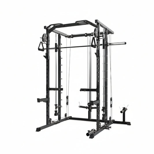 Power Cage, Smith Machine Squat Rack, Heavy Duty Power Rack for Home Gym with Pulley System, Dip Bar, LAT Pulldown, Multifunctional Squat Rack for Home Gym