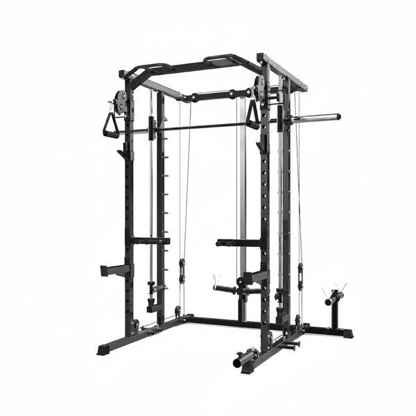 Power Cage, Smith Machine Squat Rack, Heavy Duty Power Rack for Home Gym with Pulley System, Dip Bar, LAT Pulldown, Multifunctional Squat Rack for Home Gym